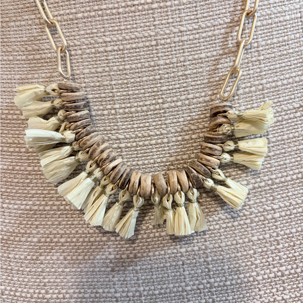 Cream Tassel Statement Necklace With Gold Chain